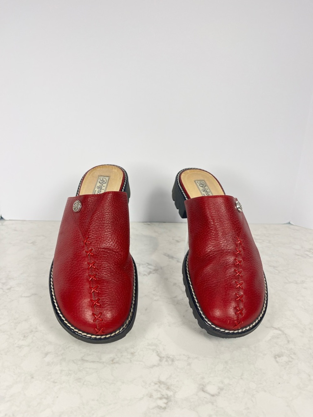 Brighton Red Leather Slip-On Mules. Made In Italy 🇮🇹